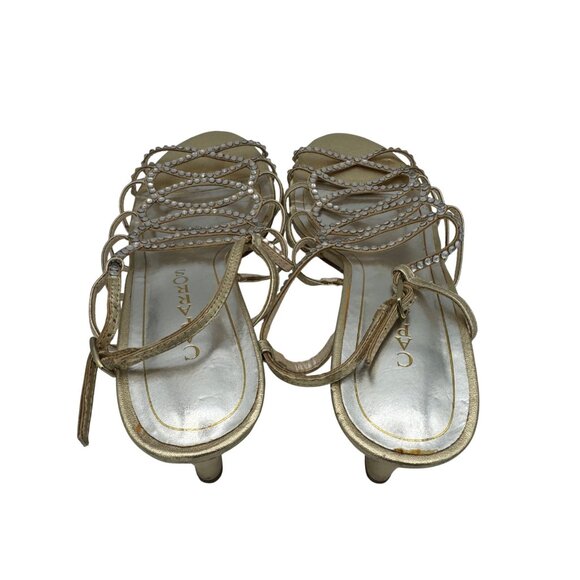 Caparros Gold Strappy Rhinestone Embellished Womens Heels Size 8.5 - Picture 5 of 6